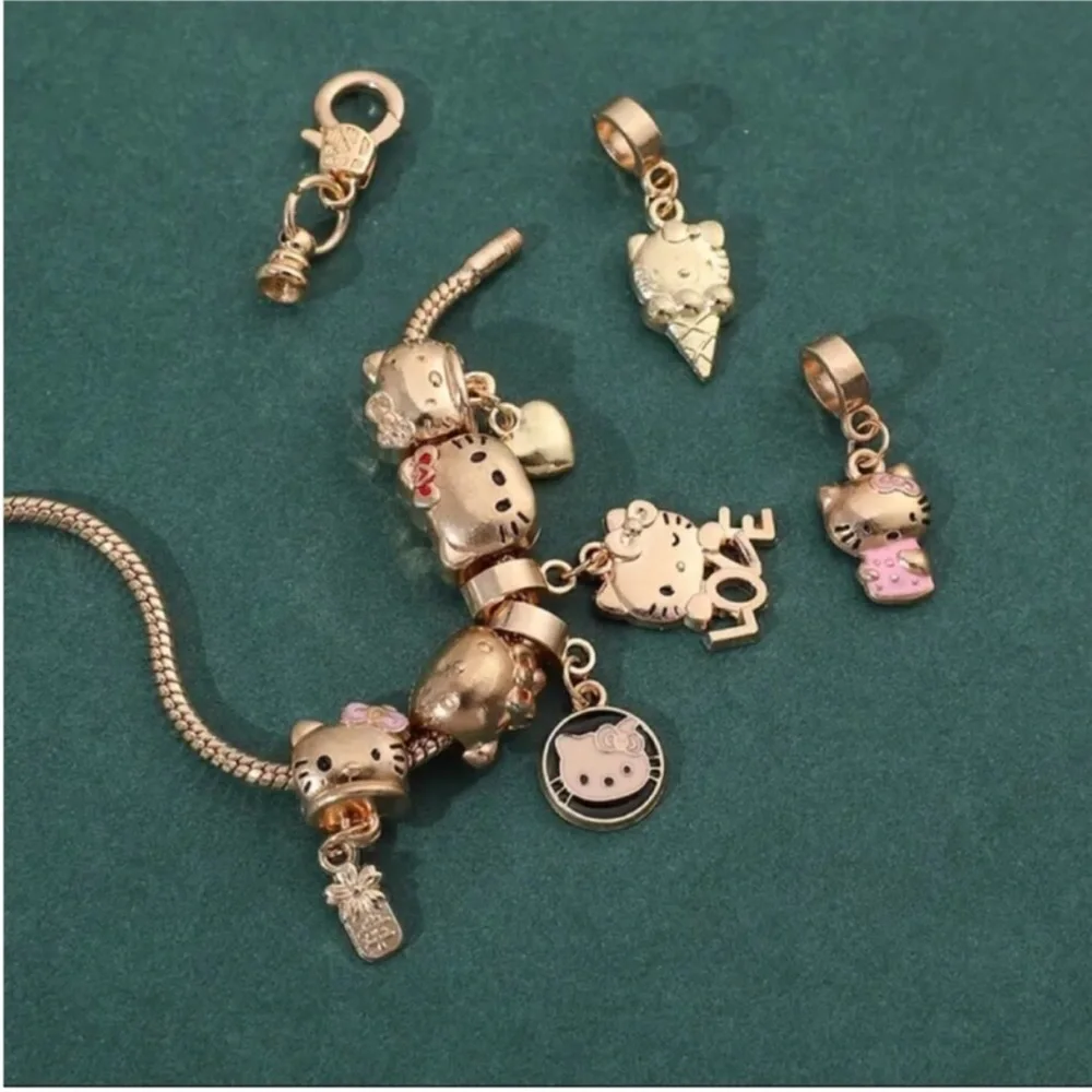 Sanrio Hello Kitty Charms Beaded Bracelet Japanese Anime Kitty Crazy Cat Lady